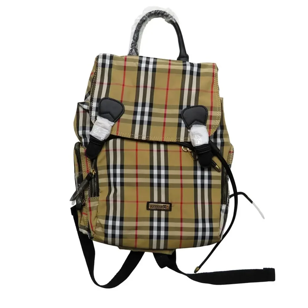Hafmall Tan Red Black White Plaid Backpack Diaper Bag Designer Style NWT